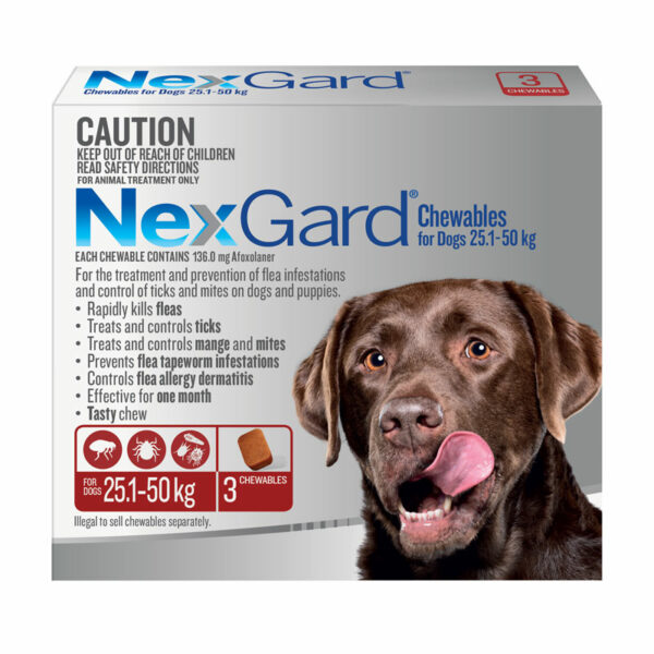 NexGard Red Chews for Extra Large Dogs (25.1-50kg) - 3 Pack