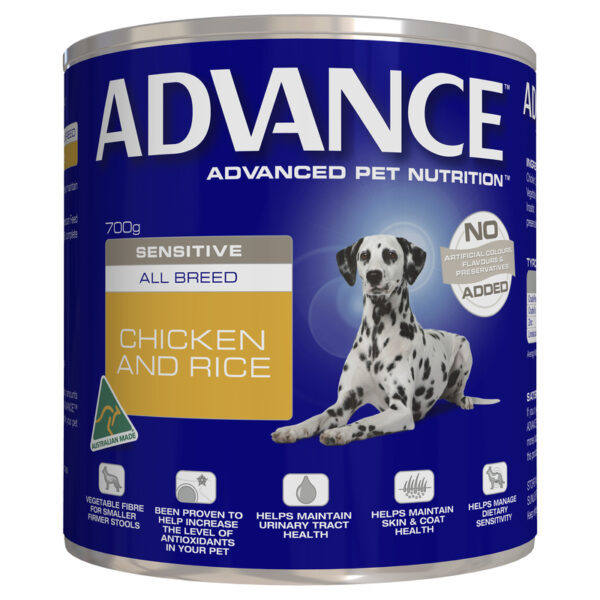 Advance Adult Dog Sensitive All Breed Chicken & Rice 700g x 12 Cans